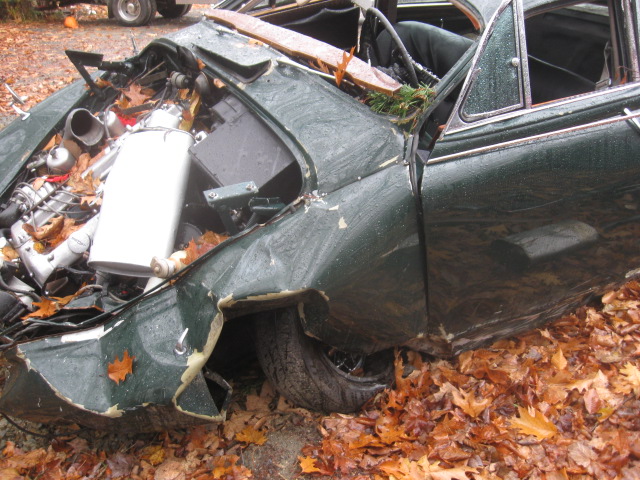 Green car after accident